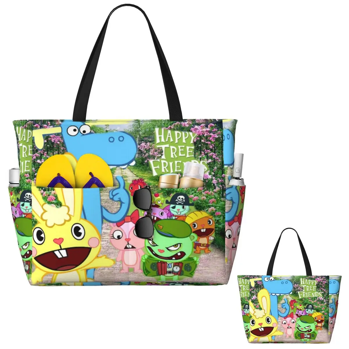 

Happy Tree Friends Flippy Lumpy Cuddles Любящая семейная пляжная сумка-тоут Спортивная спортивная сумка для занятий йогой Женская дорожная сумка Сумка для фитнеса