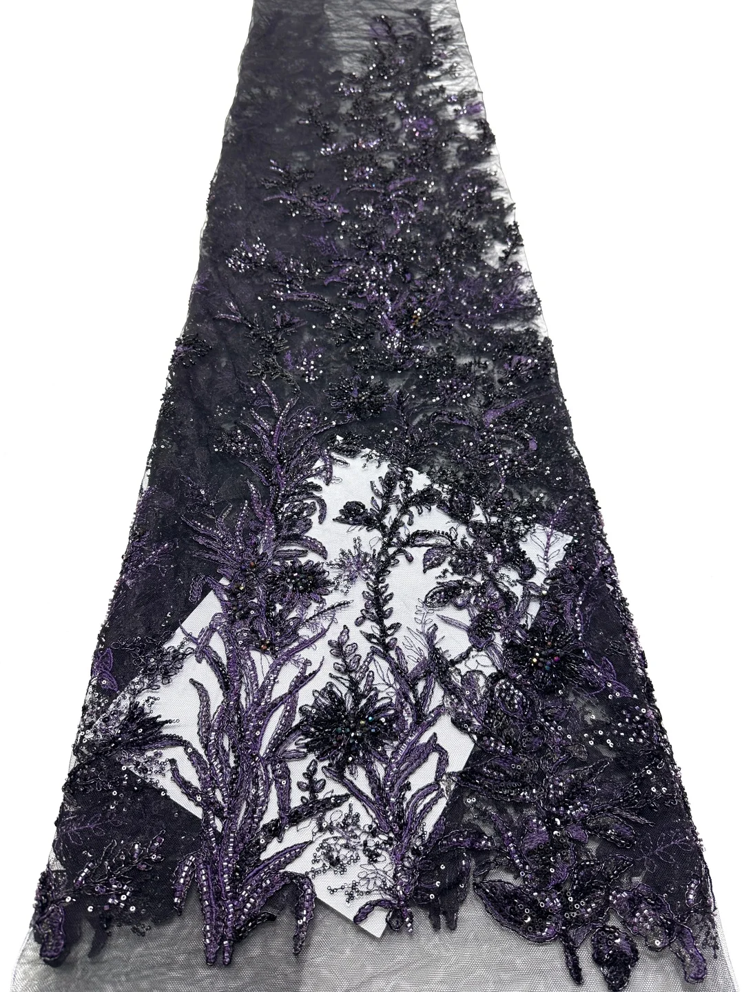 

2026 High Quality Nigerian Beaded Lace Fabric 5 Yards African Sequins Embroidery Tulle Lace For Wedding Party Dress Sewing