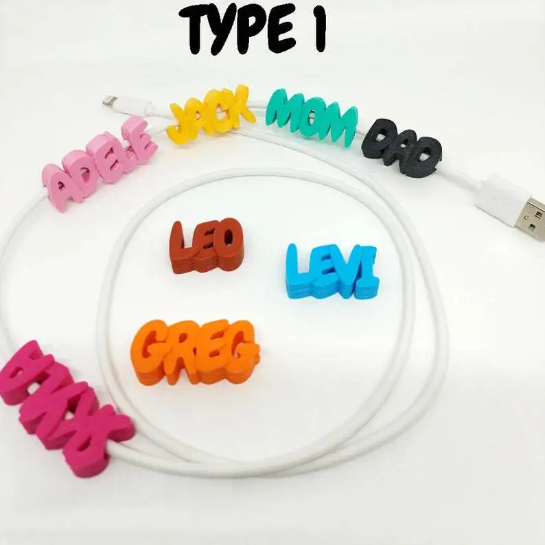 Custom PLA 3D‑Printed Multicolor Cable Tag, Type 1‑3 Personalized Charging Cord Identifier Gift