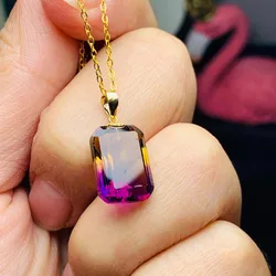 Natural Ametrine 12x16mm Pendant with 18k Gold Palace Style Women's Retro Jewelry Gemstone with Certificate