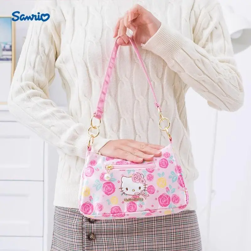 Hello Kitty Sanrio Plush Kawaii Cartoon Cute Rose Collection Shoulder Zipper Bag Anime Plush Toy for Girl Kids Toy Birthday Gift