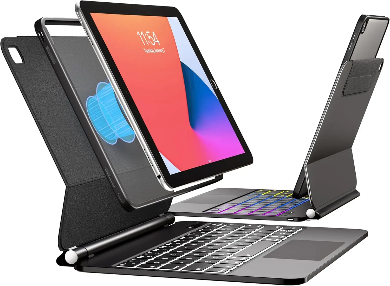 

10.2" iPad Keyboard Case with Trackpad, Rainbow Backlight, Magnetic Stand for iPad 9th/8th/7th Gen, iPad Air 3, Pro 10.5