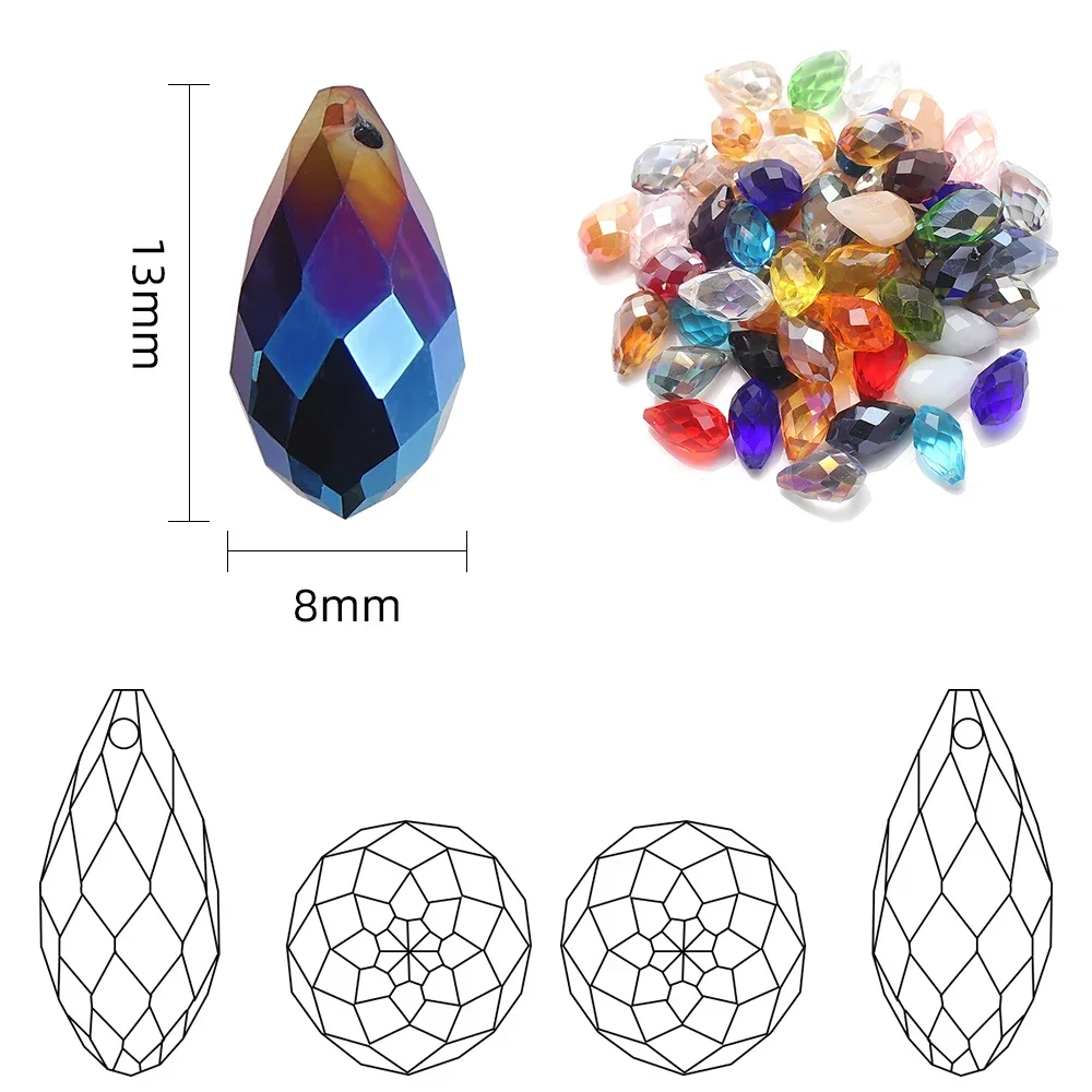 30Pcs/Lot Green Crystal Glass Faceted Teardrop Loose Beads Crafts 8x13mm for Jewelry Making Necklace Garment DIY Accessories