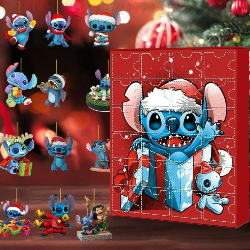 

24PCS Disney Cartoon Stitch Christmas Tree Decoration Pendant Gift Lilo and Stitch Christmas Advent Calendar Set Christmas Gift