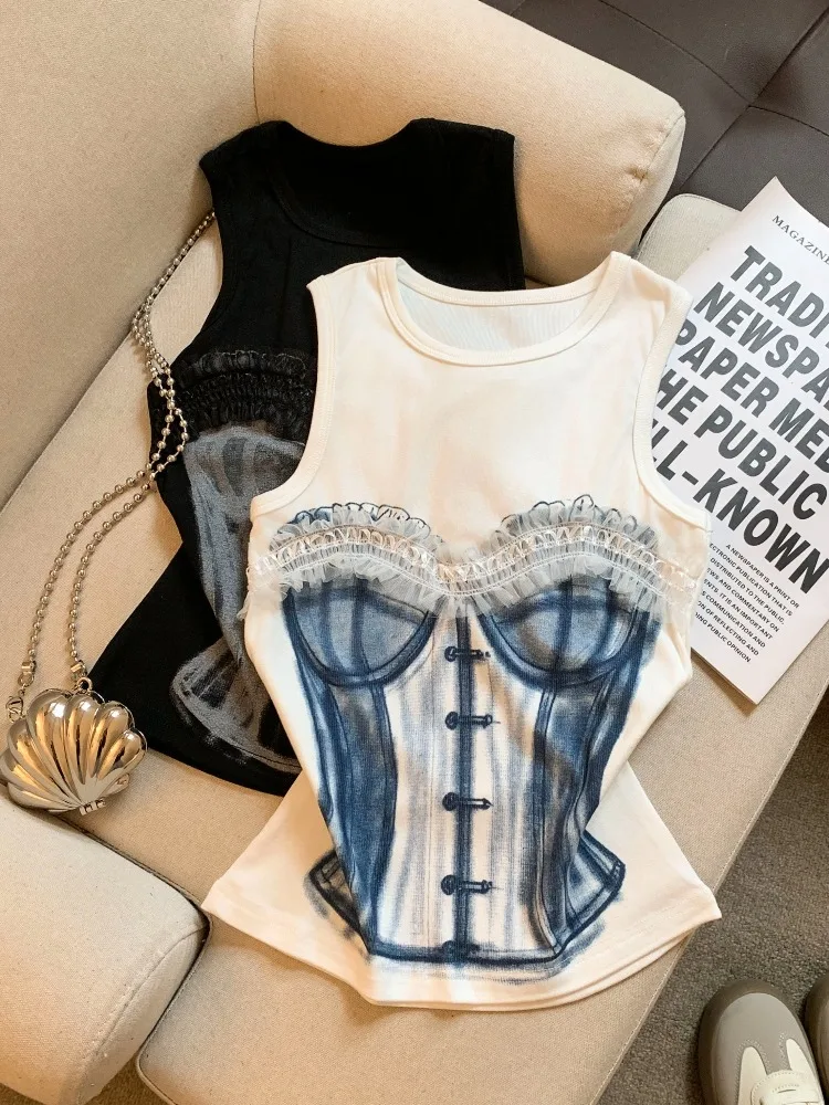 

Fashionable Slim Fit 3D Pattern Bikini Top Women's Summer New Style Pure Desirable Hot Girl Style Knitted Vest City Walk Brea...