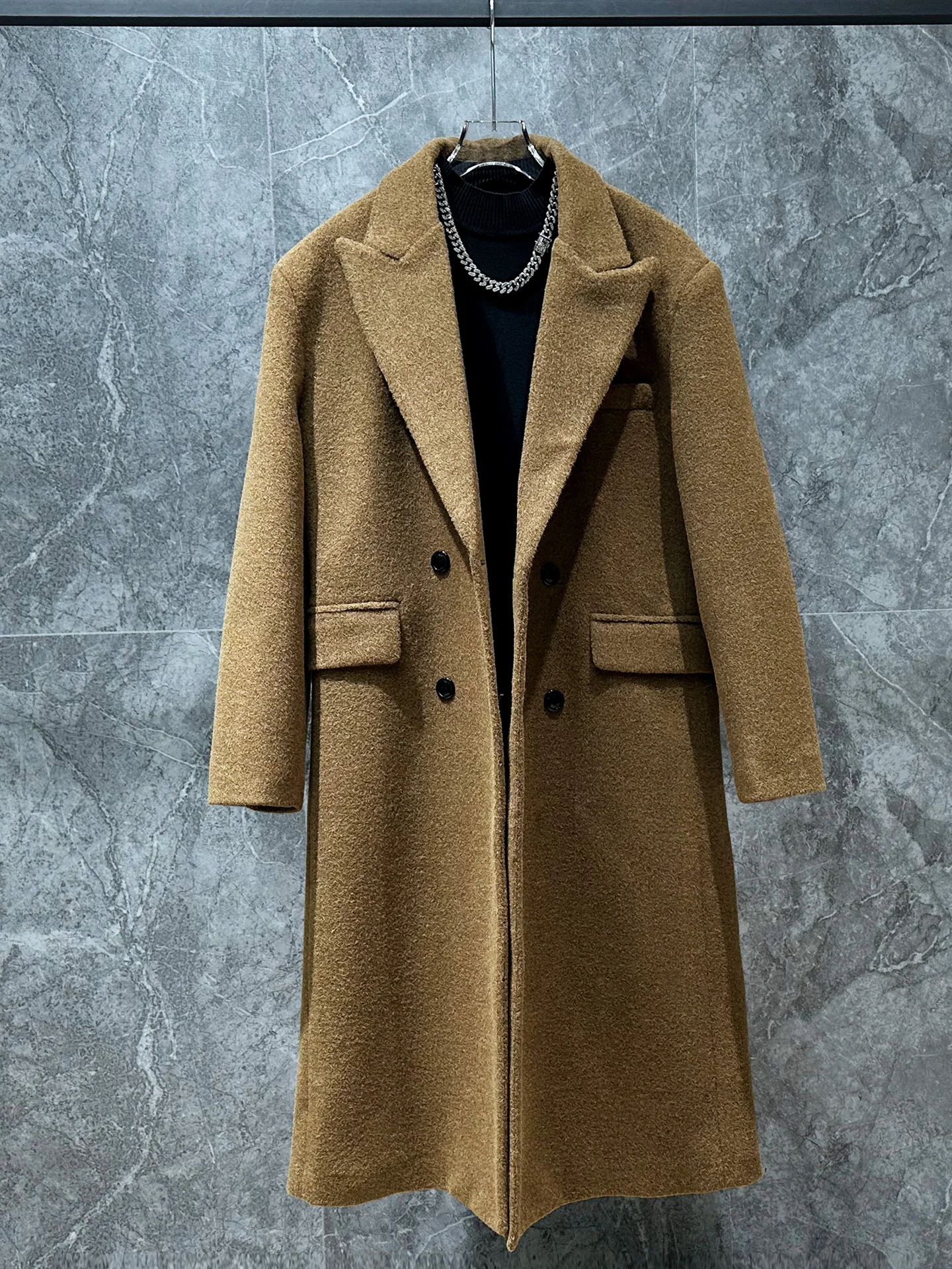 

Модное мужское шерстяное пальто с двойным рядом пуговиц, свободного кроя, Haome, осенне-зимняя верхняя одежда в корейском стиле, универсальное, для молодежи, придающее энергию