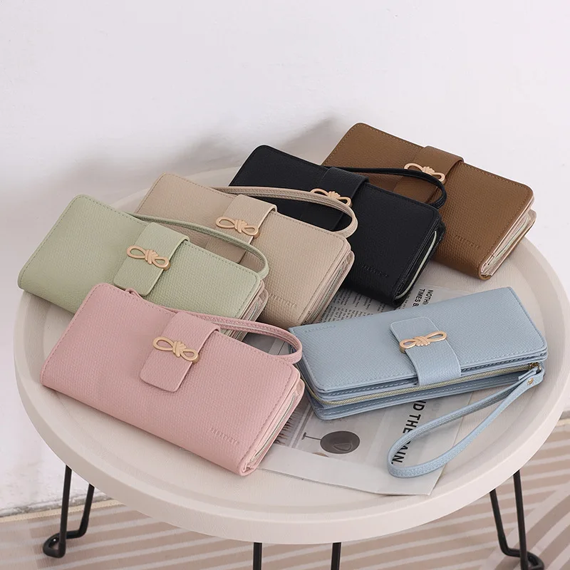 

PU Ladies' long wallet with bow, multi-slot coin purse, large capacity, multi-functional portable travel wallet