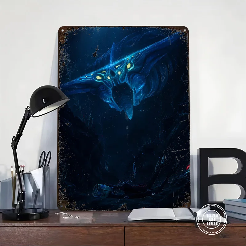 Subnautica Leviathan Attack 3D Texture Metal Poster Customized Wall Art Tin Sign Gift for Mancave Gaming Decoration Room House