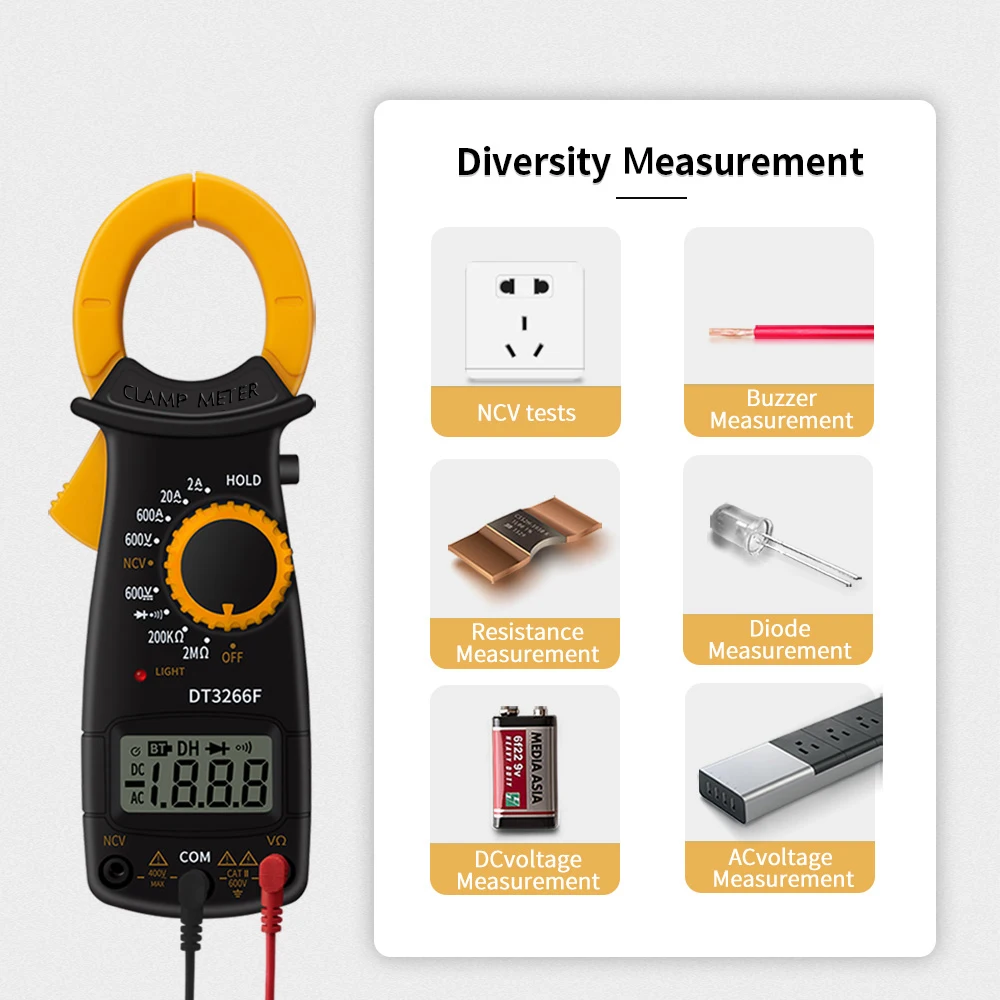 ANENG DT3266F pinza amperometrica digitale multimetro AC DC tensione corrente voltmetro resistenza a diodi cavo antincendio identificazione Tester