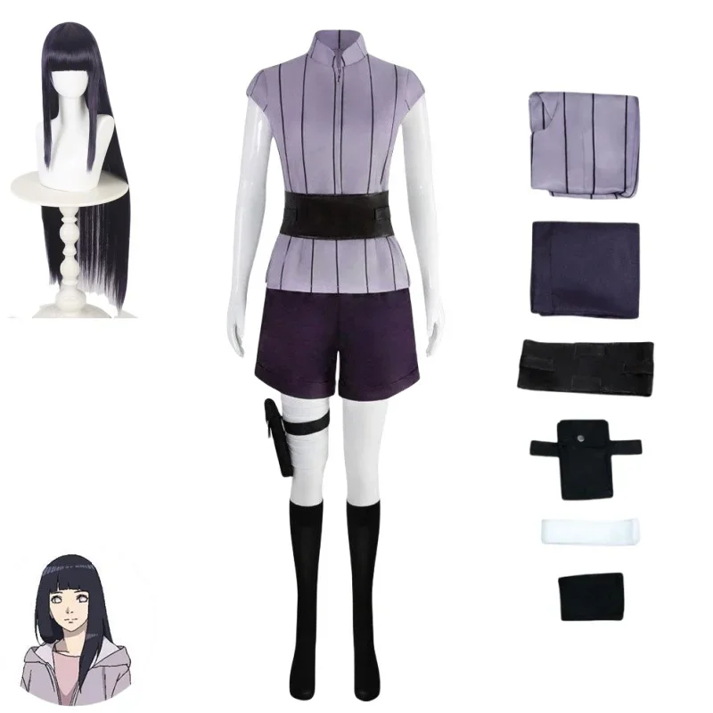 Hyuga Hinata disfraz de Cosplay para mujer, traje de fiesta de Carnaval de Halloween, traje de Cosplay Ninja, peluca larga púrpura Linda