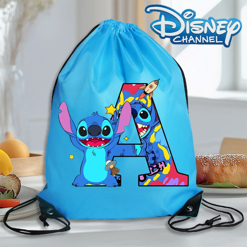 

Stitch Disney Waterproof Drawstring Bag Letter A-Z Cartoon Shoes Underwear Travel Sport Bags Nylon Clothes Packing Backpack Gift