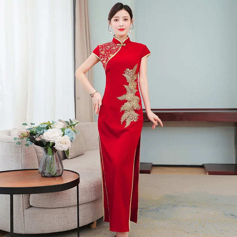 

Improved Qipao Women's Spring 2024 New Chinese Traditional Vestidos Elegant Performance Dress Plus Size 5XL Split Long Cheongsam