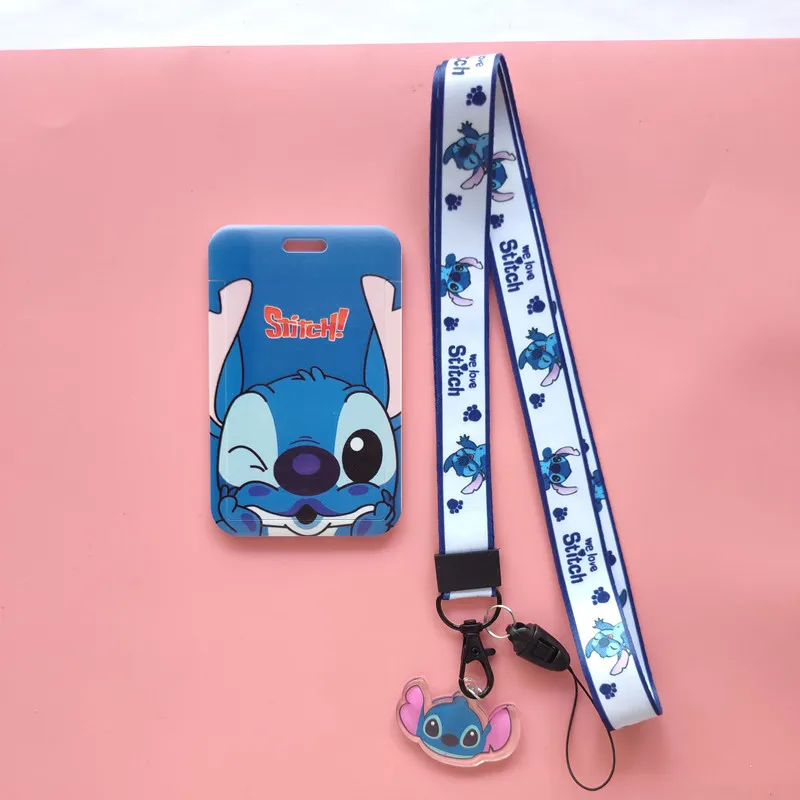 Relief Slide Cover Disney Stitch Retractable Clip Cartoon Badge Reel Cardholders Students Meal Bus Card Cover Case Wallets