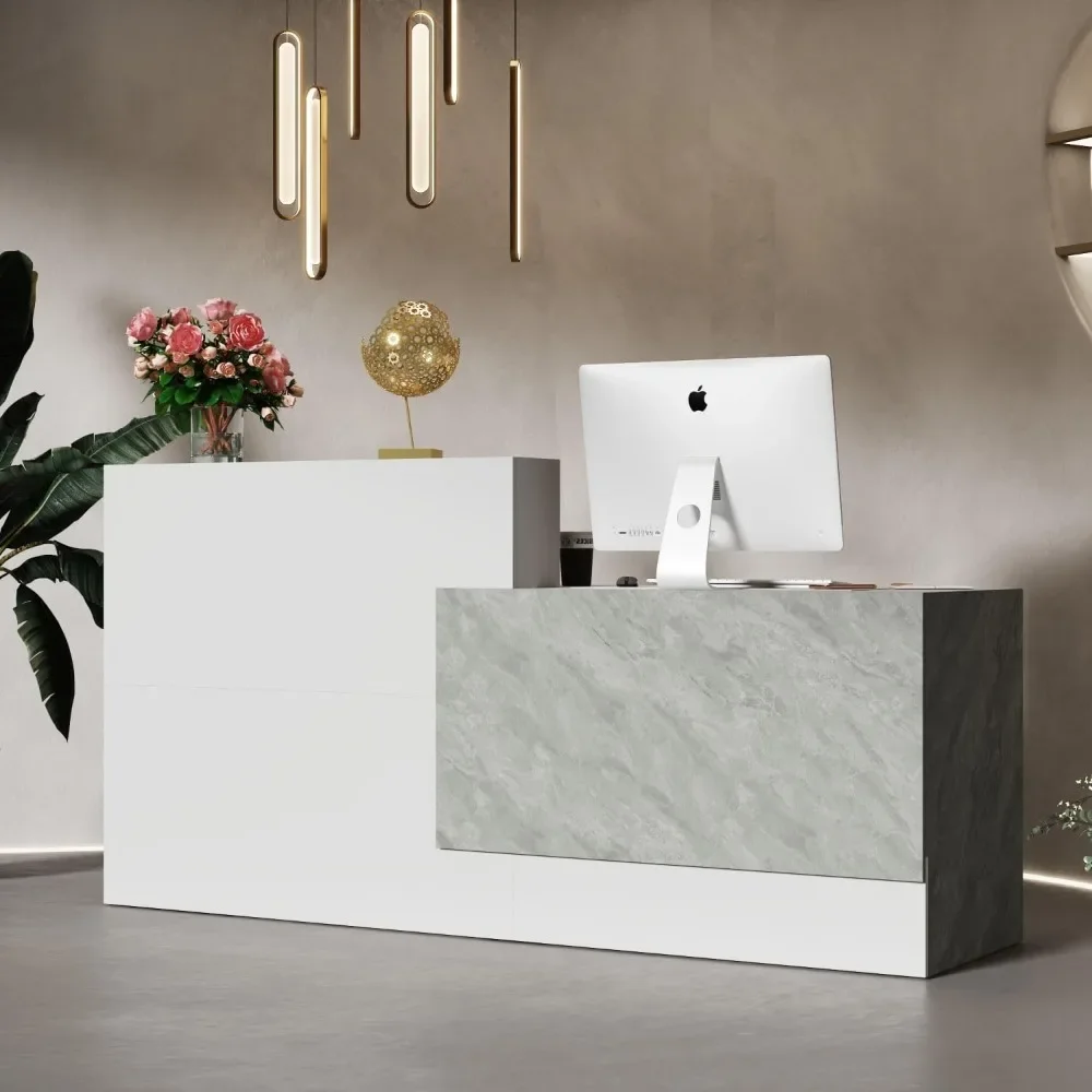 Reception Desk with Shelves,Modern Reception Table with Storage,Front Counter Table Checkout Table Retail Counter for Reception