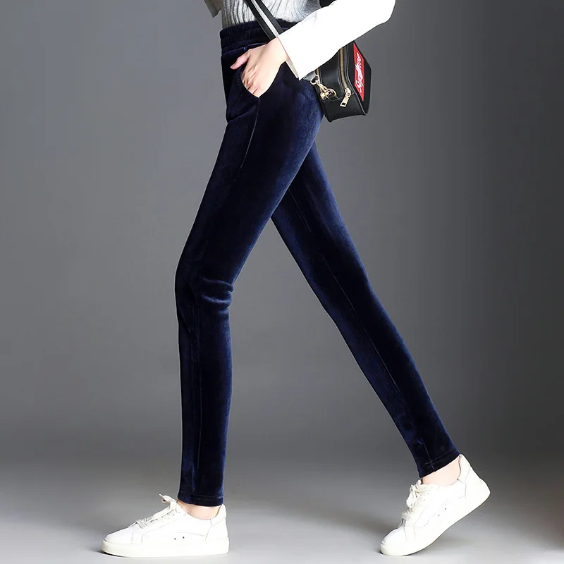 Winter Warm Velour Leggings for Women Plus  Trousers Slim Stretch Soft Velvet Black Blue Pencil Pants Female