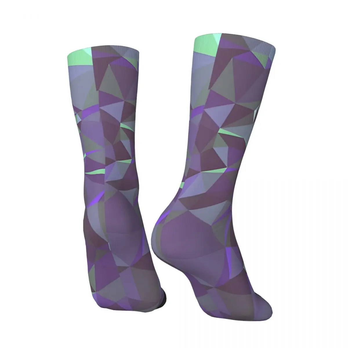 Retro Purple And Green Triangle Geometric Irregular Pattern Men's compression Socks Unisex Street Style Seamless Crew Sock