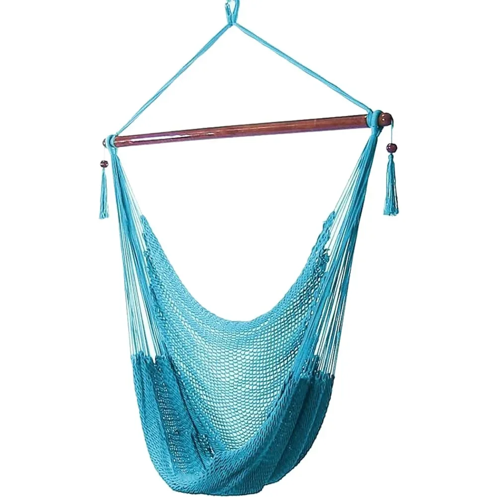 Indoor/Outdoor Caribbean XL Hanging Hammock Chair - Soft-Spun Polyester Rope - 300-Pound Capacity - Sky Blue