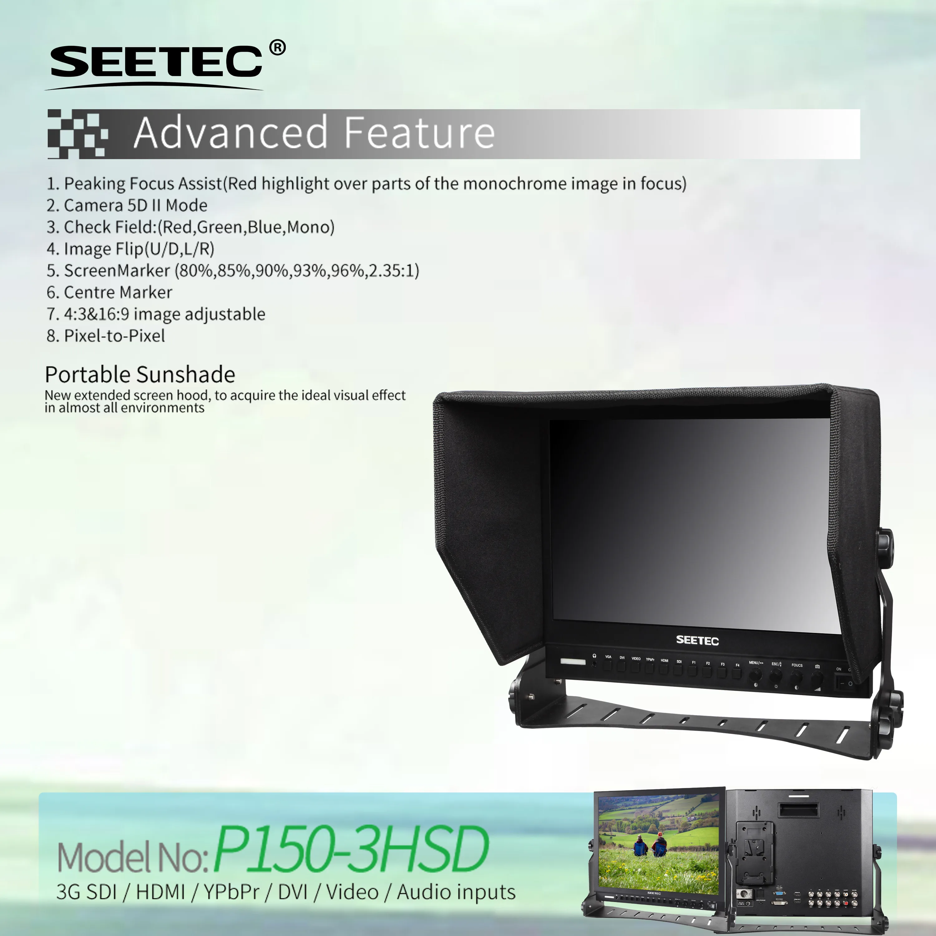 SEETEC P150-3HSD 15" HD Broadcast Monitor | 3G-SDI/HDMI/YPbPr | Aluminum OEM Factory Direct Custom Logo
