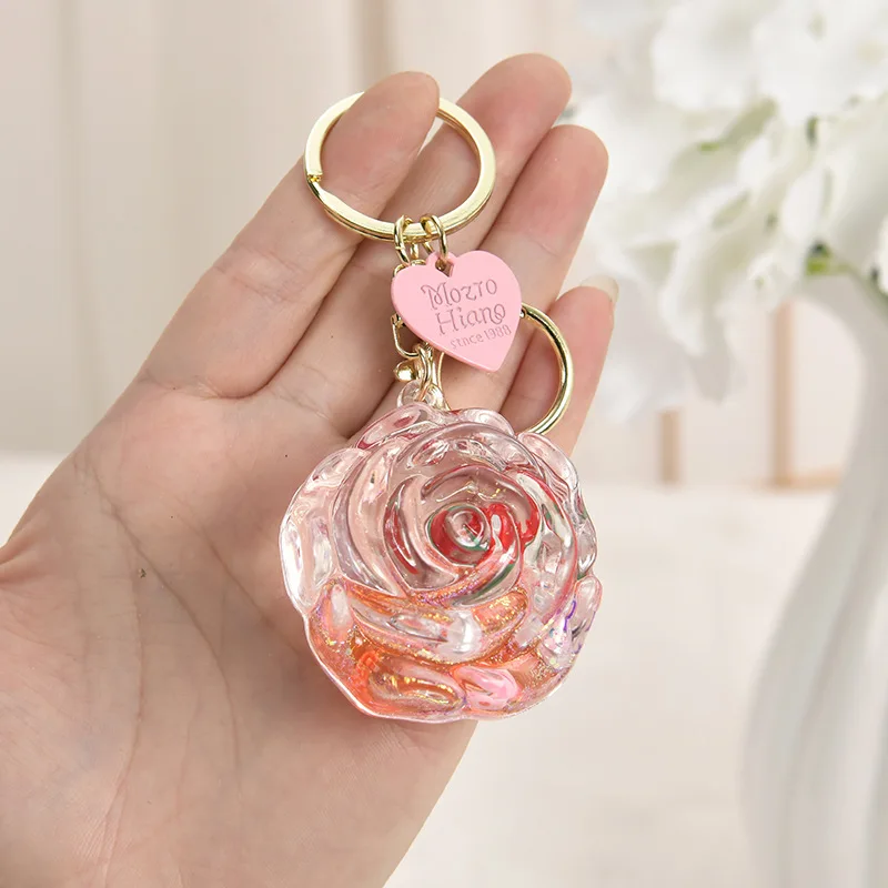 زجاجة رمل الورد المملوءة بالزيت، ملحق سلسلة مفاتيح من الأكريليك #1
