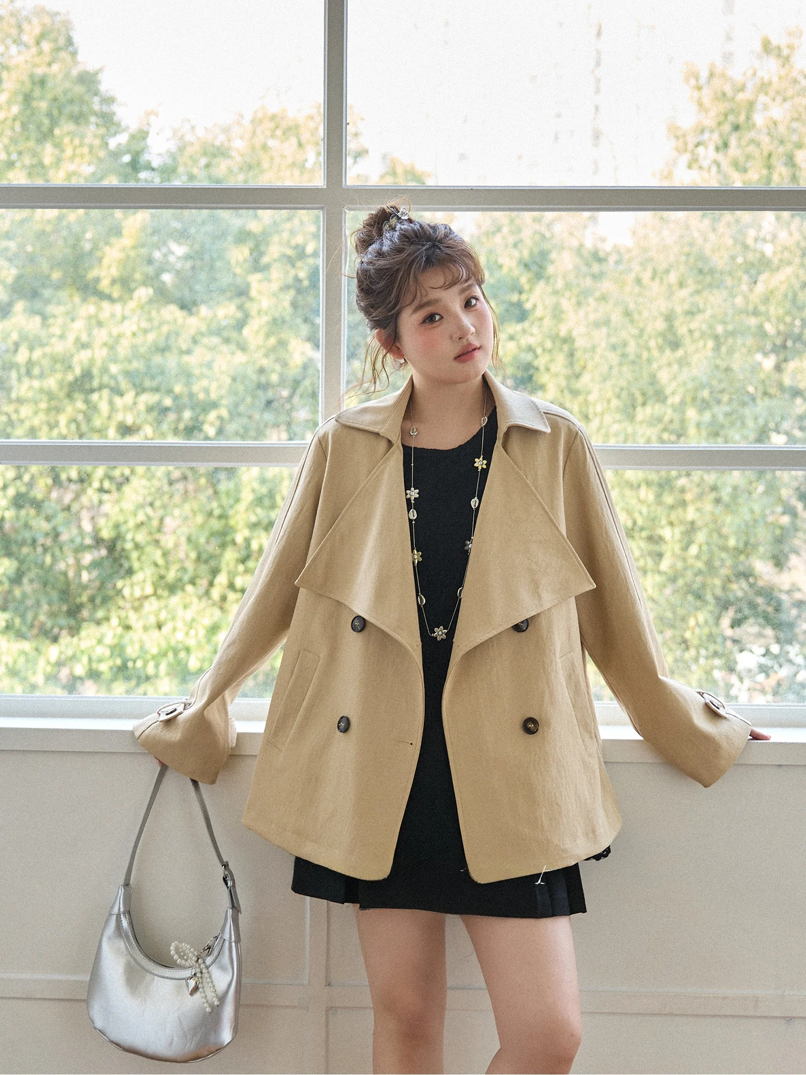 

Pajiaja Large Size Women's Coat Holiday Style Short Flip Collar Jacket Casual Fashion Spring Season Polyester Fiber 100%
