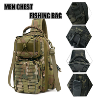 Men Chest Fly Fishing Bag Fishing Tackle Bag with Rod Holder Sling Hiking Backpack Tactical Sling Shoulder Bag for Camping