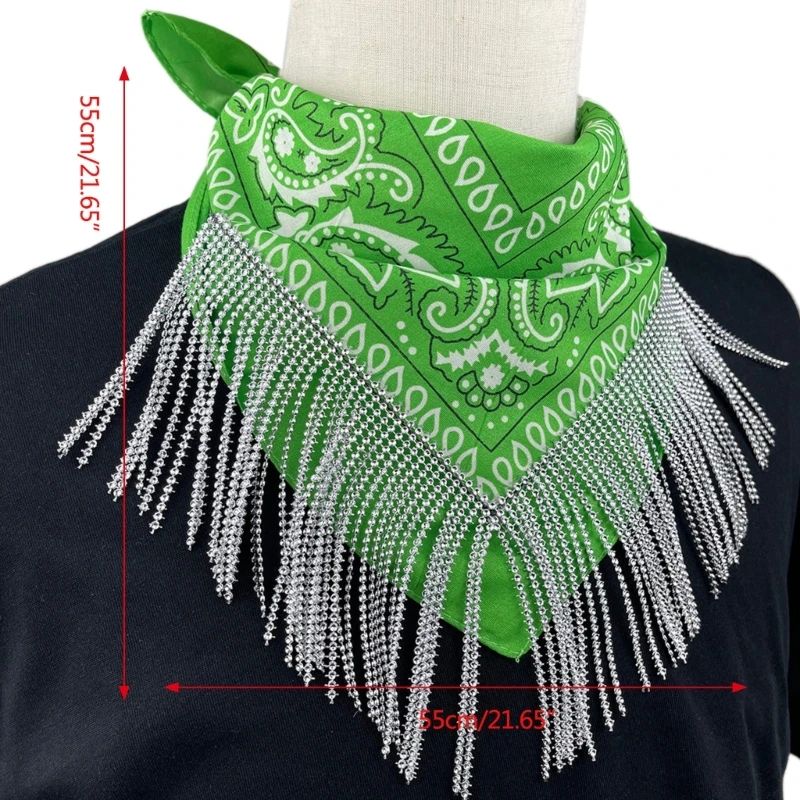 634C Fringed Bandana Woman Headscarf Party Embellished Triangle-Scarf