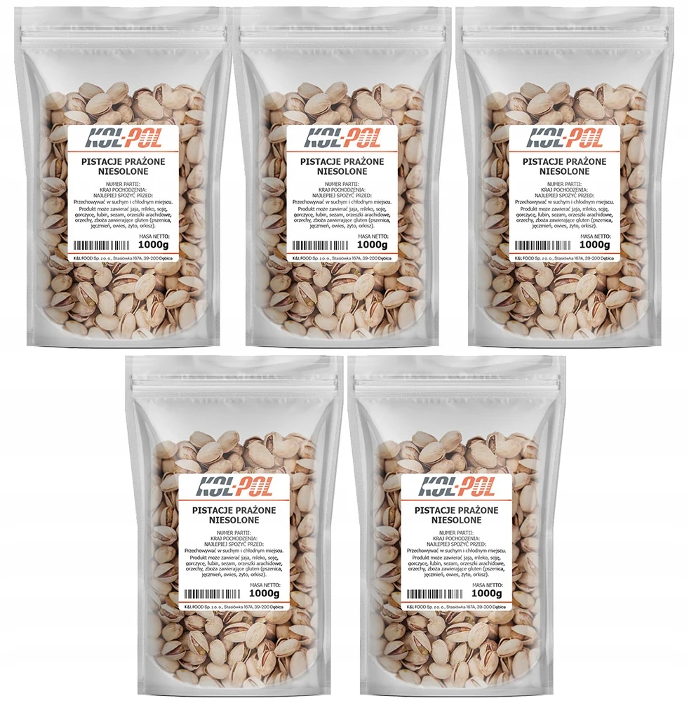 PISTACJE PRAŻONE NIESOLONE 5kg Naturalne bez soli wysoka jakość Kol-Pol