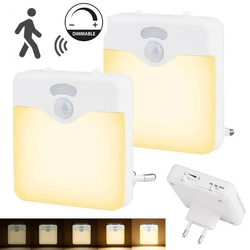 White Plug In LED Night Lamp, Dimmable Motion Sensor Wall Light for Bedroom Hallway Stairs Corridor Home Decor Lighting - view 2