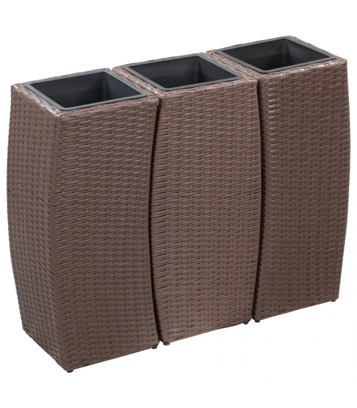 Flowerpots and planters set 3 pieces synthetic brown rattan