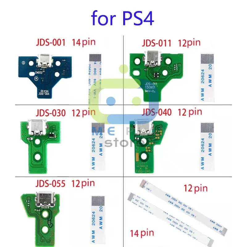 10 יחידות יציאת טעינה USB לוח מעגל 12Pin JDS 011 030 040 055 יציאת טעינה עבור PS4 JDS-001 כבל 14 Pin בקר