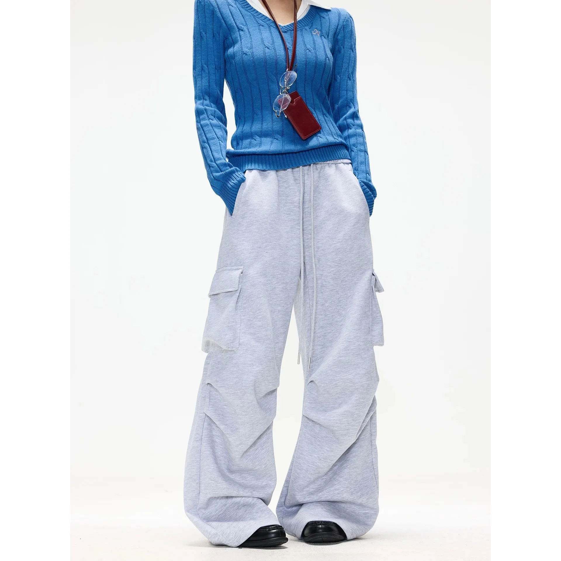 

American Style High Waist Loose Fit Casual Trousers for Women Durable Shape Retention Neutral Nylon Fabric Drawstring Closure
