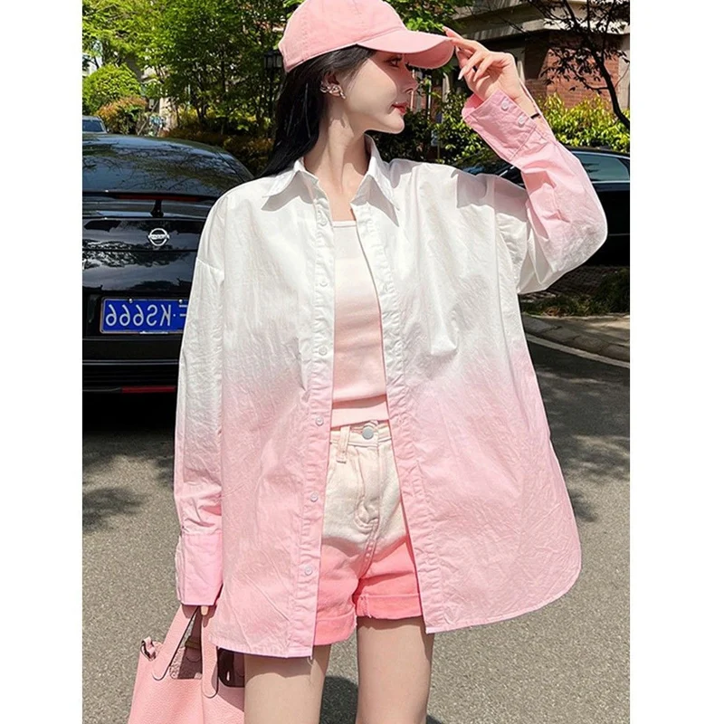 Spring Summer New Contrast Patchwork Blouse Polo Neck Long Sleeve Loose Plus Size Shirt Tops Fashion Korean Trend Women Clothing