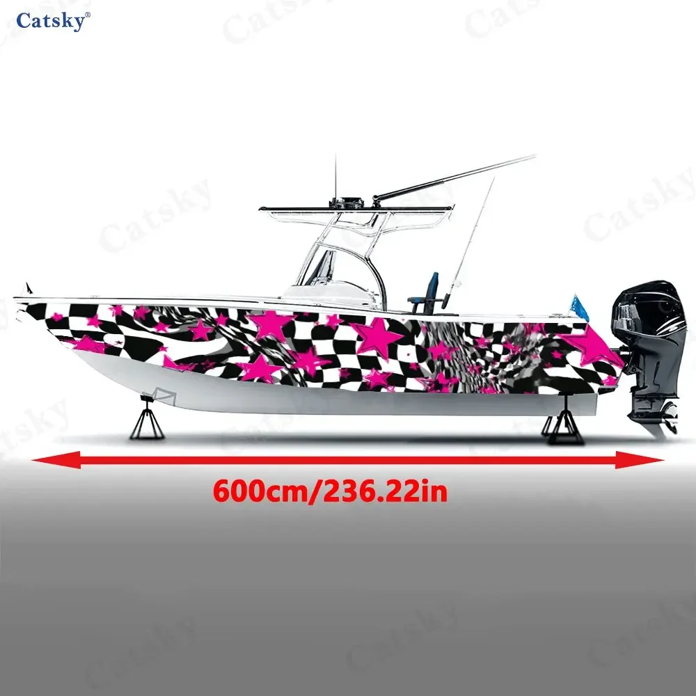 2Pcs Pink Star Speedboat Boat Stickers, PVC Waterproof Durable Vinyl Wrap Decals for Fishing Boats, Durable and Stylish Design