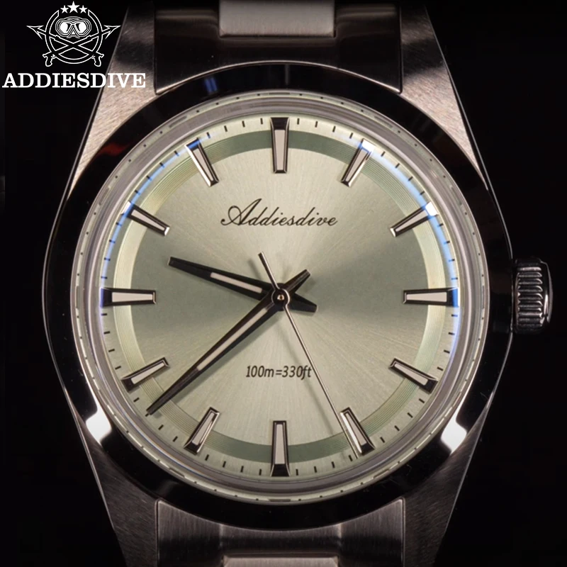 

ADDIESDIVE Quartz Watch For Men 36mm Dome Glass BGW9 Luminous Diving 100m Waterproof Stainless Steel VH31 Wristwatch New AD2066