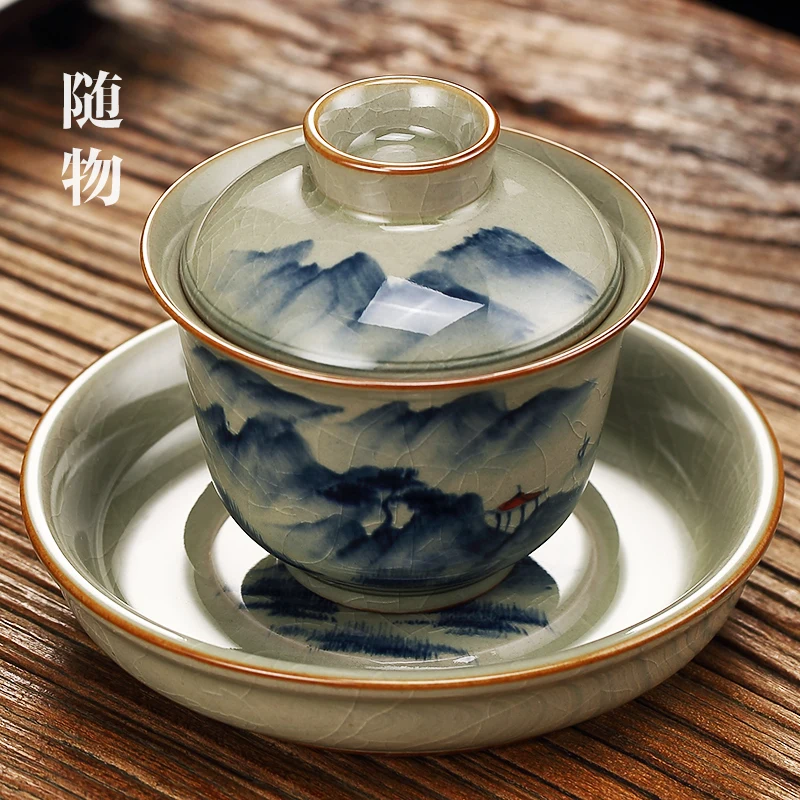 

Blue And White Porcelain Landscape Covered , Tray Set, Single NoN Hot Cup, Jingdezhen CeramiC Kung Fu Sancai Tea Making