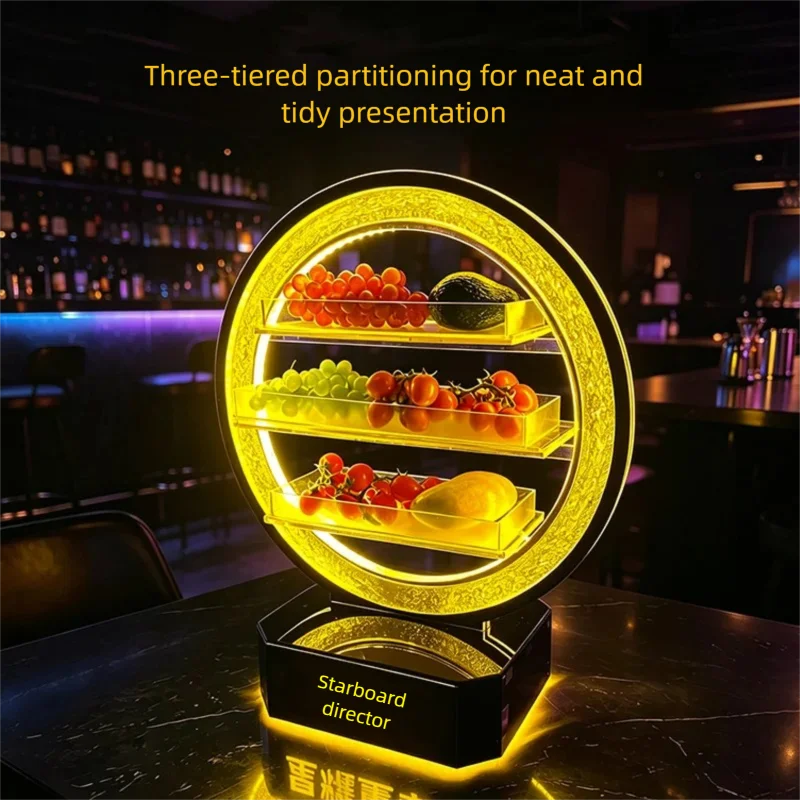 LED Illuminated Multi-Layer Fruit Plate Creative Nighttime Glowing Sand Snack Tray for Party KTV Bar Glowing Fruit Platter RacK