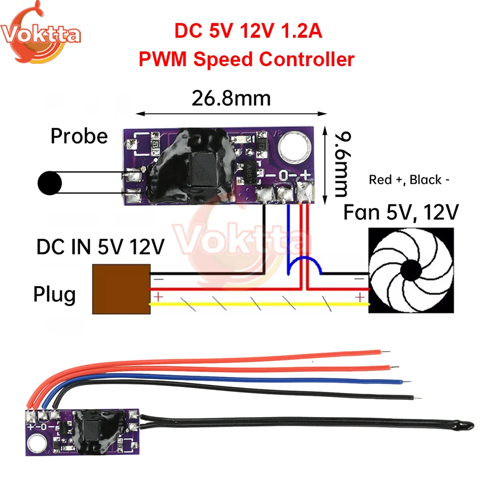 

DC 5V 12V 1.2A PWM Speed Controller 2-wire 3-wire Fan Speed Governor Router CPU Heat Sink Cooling Mini Automatic Speed Regulator