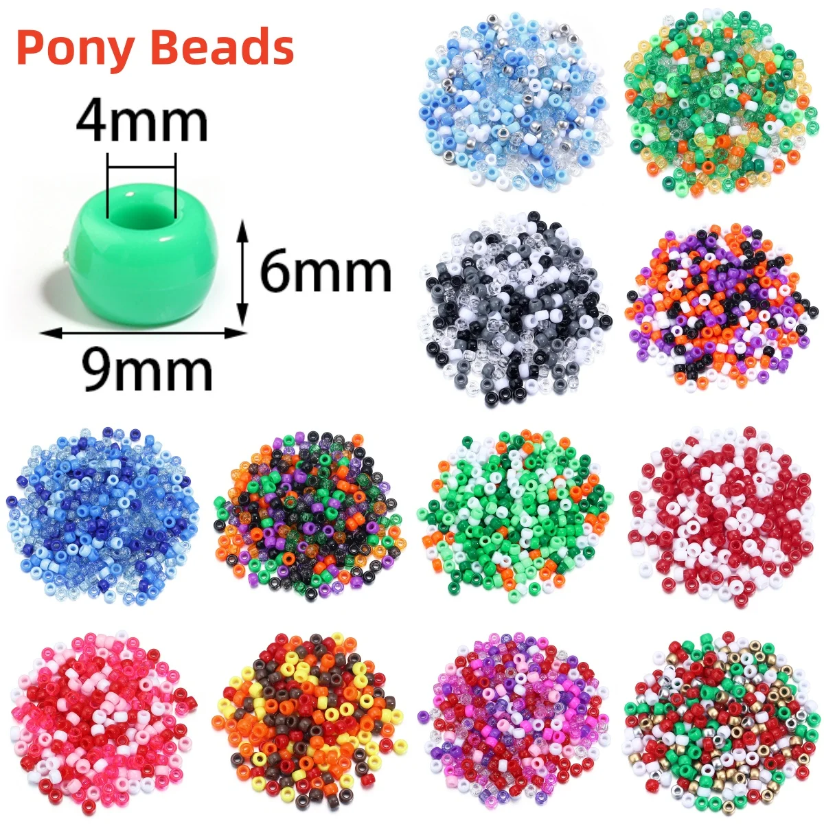 200pcs/lot Mix Color Pony Beads Big Hole Acrylic Beads Loose Spacer Beads For Jewelry Making   DIY Necklace Bracelet Accessories