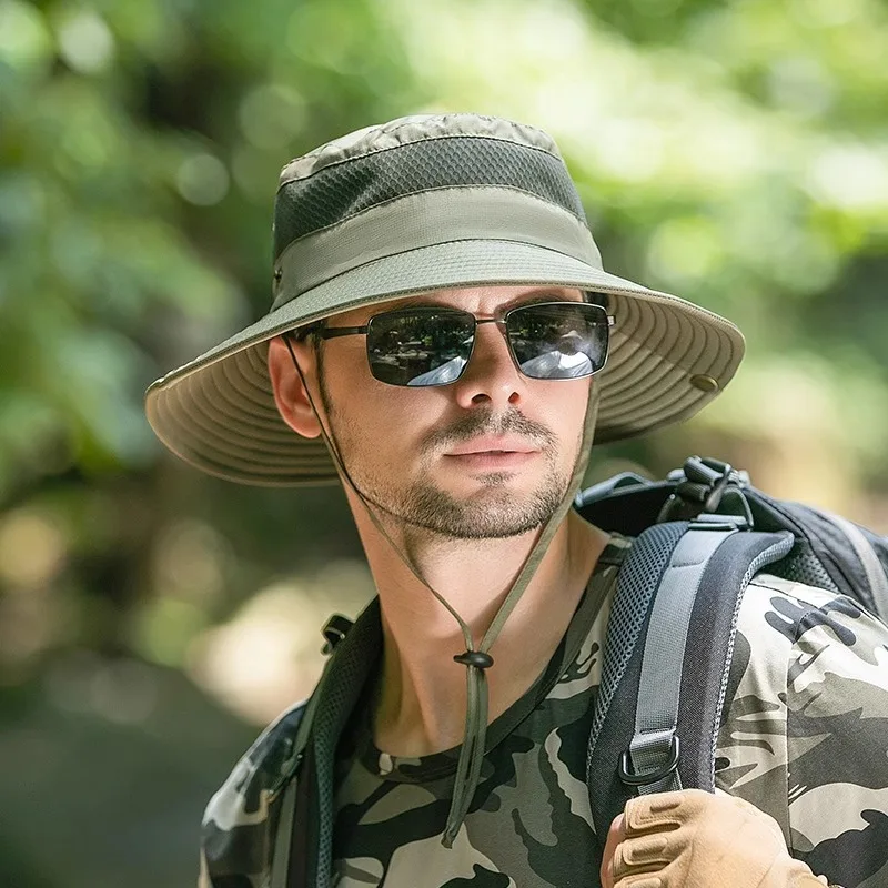 

Summer Men And Women Sunscreen Fisherman Hat Outdoor Fishing Leisure Breathable Sun Hat Wind And Sun Hat With Drawstring
