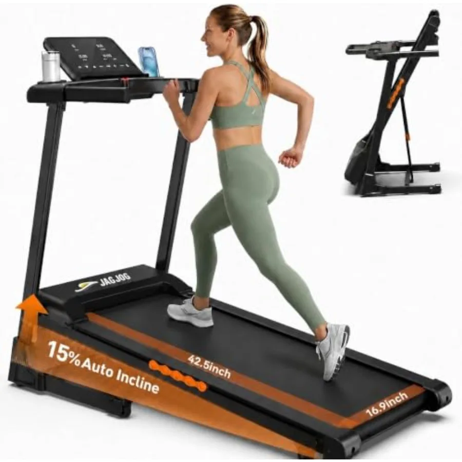 Home Gym Foldable Treadmill With Steel Frame, Black, 15 Auto Incline And 8.8 Mph Speed For Compact Spaces