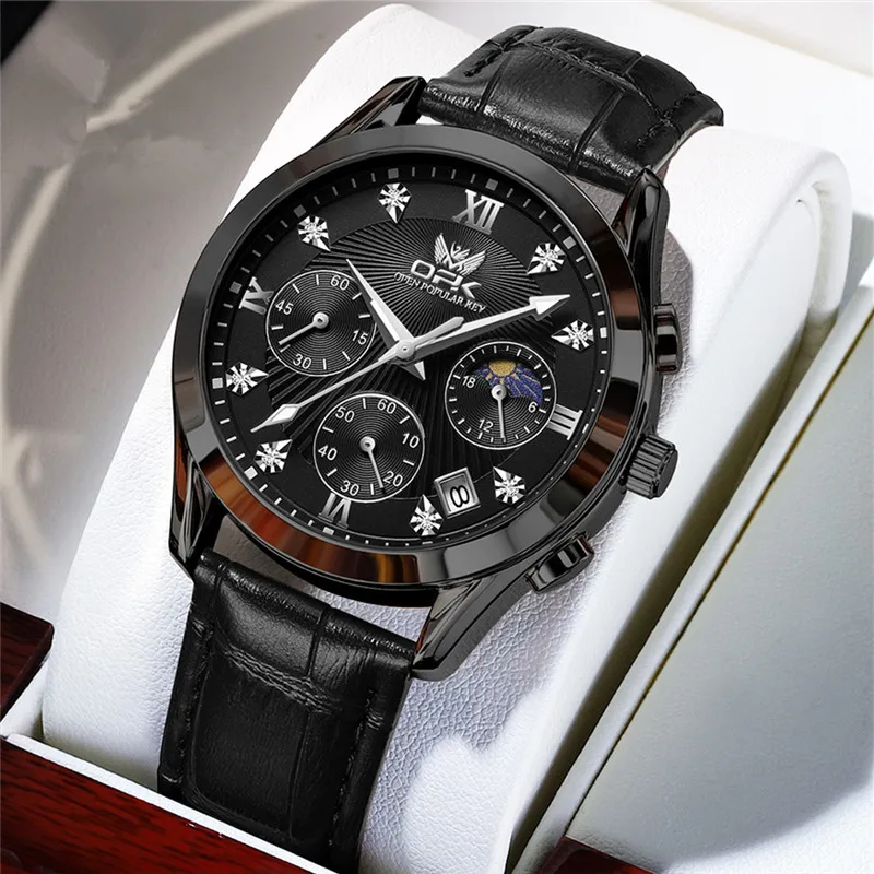 Men's Watch Night Glow Waterproof Genuine Leather Strap Casual Men's Watch