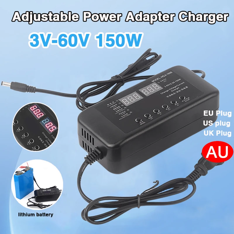 Adjustable Power Adapter Charger 3V-60V 150W With Display Screen Charger 2.8V 14V 28V 36V 48V 56V 60V Li-ion battery Charger