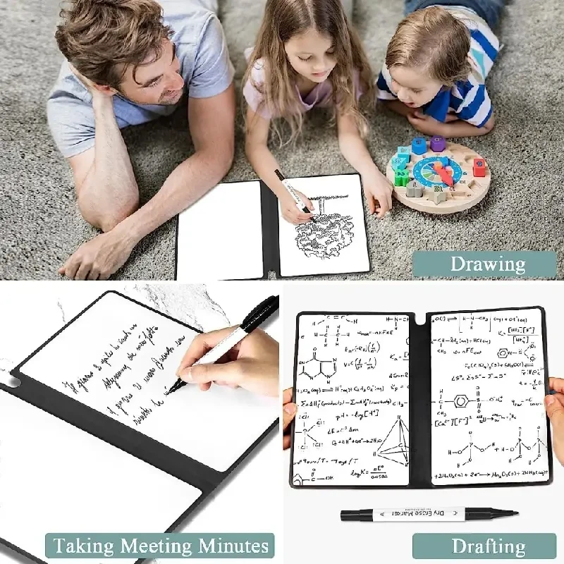 A5 Whiteboard Notebook Portable Dry Erase Board PU Cover Erasable Handheld White Board Reusable Drawing Notebook Easel Pad