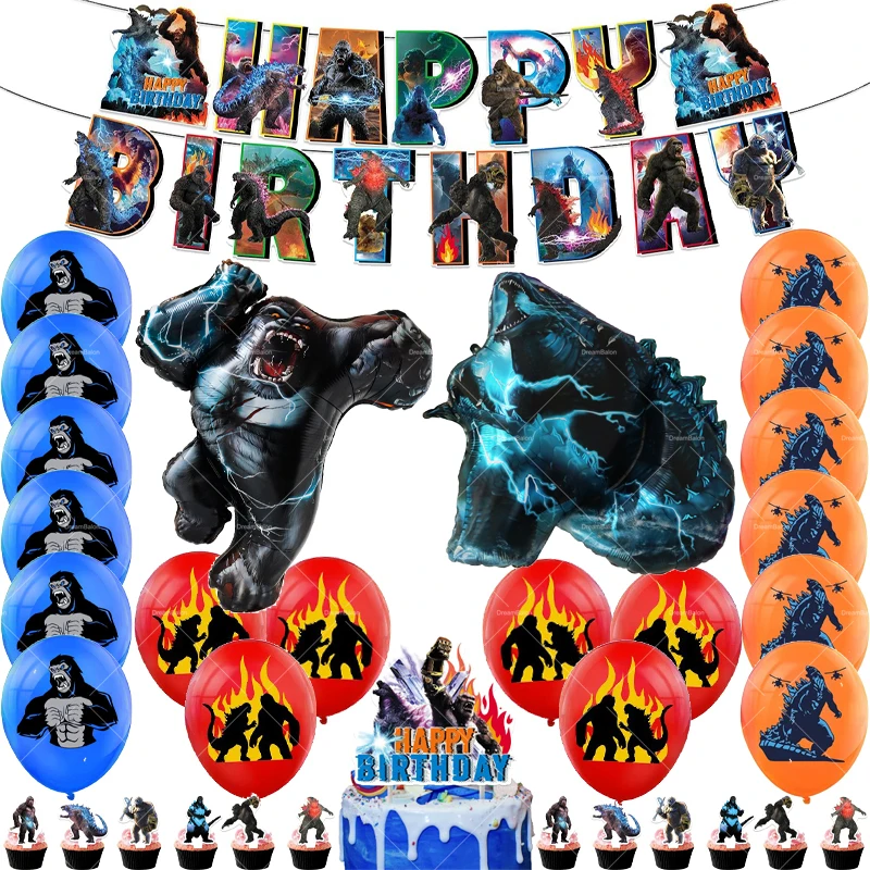 Monster Godzillaed Vs King Konged Happy Birthday Decoration Party Supplies Balloons Banner Backdrop Cake Topper Cup Plate Napkin