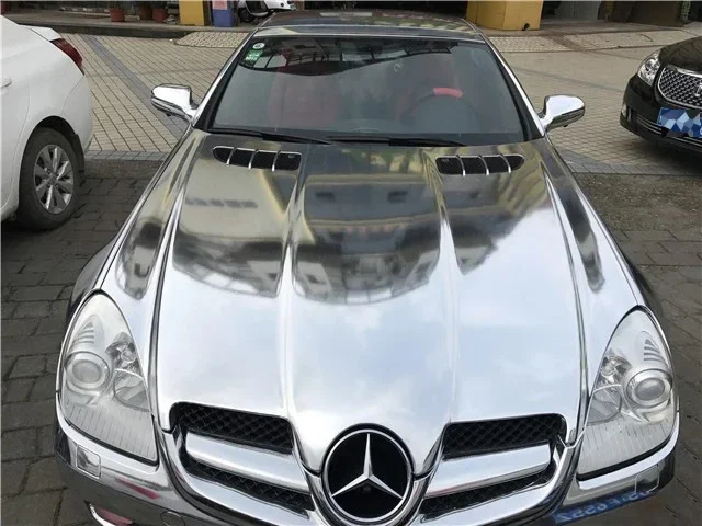 لمط الكروم الفضة الفينيل التفاف الهواء الإصدار سيارة ملصق ذاتية اللصق فيلم لفة DIY بها بنفسك الديكور الكروم مرآة فيلم التفاف