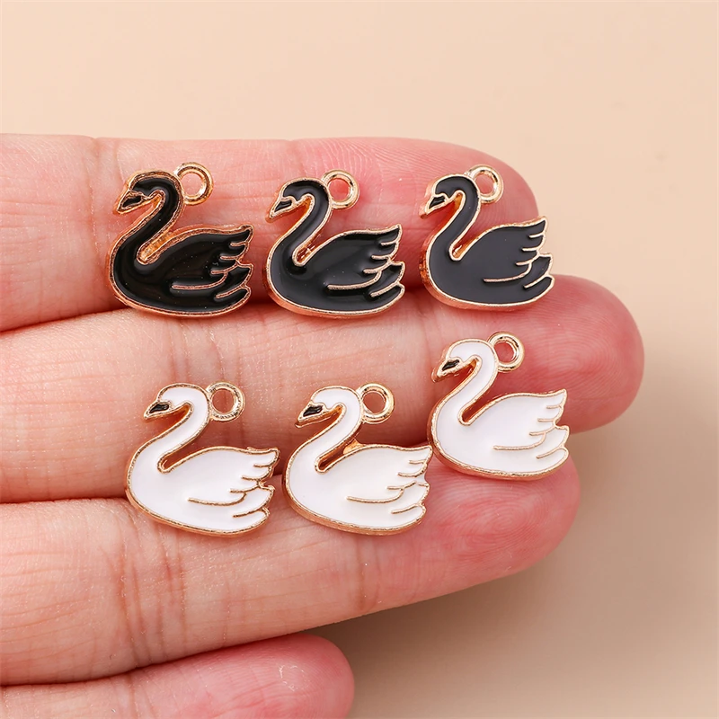 20pcs 14x14mm Cute Enamel Animal Swan Charms Pendants for Jewelry Making Necklaces Earrings Bracelets Accessories DIY Craft Gift