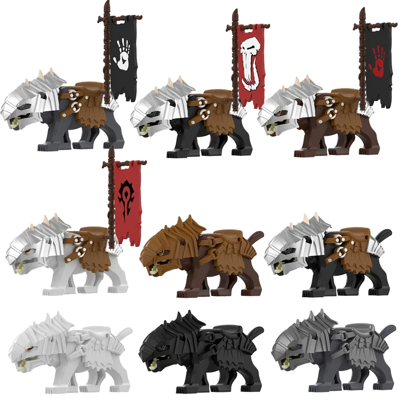 Blocs de construction de chevalier Dragon vert château médiéval, accessoire de figurine, gilet de bouclier, Cape de cheval de guerre, drapeau Orc, jouet loup, cadeau D123