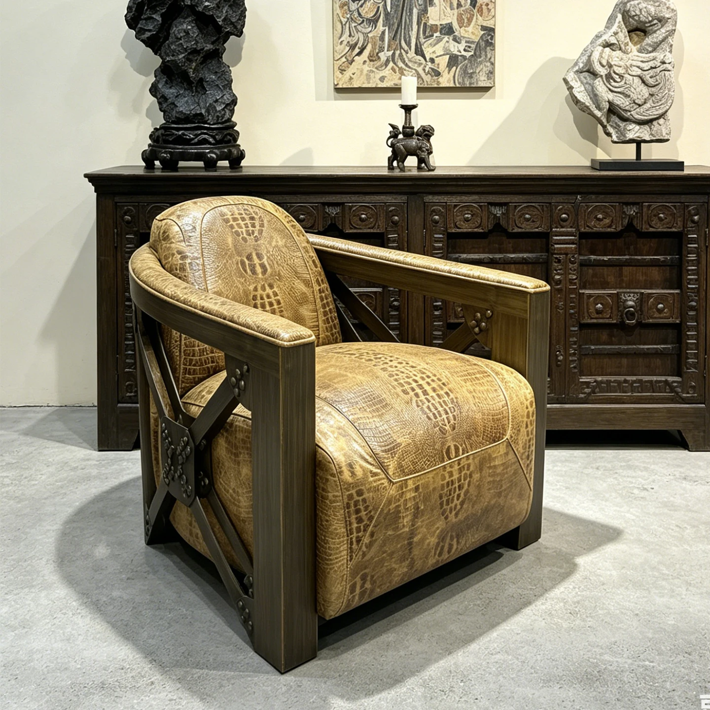 American Industrial Style Creative Armchair Oil Wax Real Leather SofaChairRetroAviationRivetsAtticMachinist Living RoomFurniture