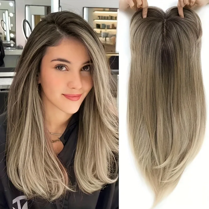 [22 Zoll Glatte Perücke] Elegante 22 Zoll Damen Glatte Synthetische Perücke, Hochtemperaturfaser, Hellbraun bis Schwarz