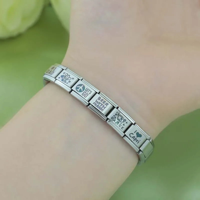 Hapiship 2024 New Women DAD Wife Daughter Sister Charms Italian Links Fit 9mm Stainless Steel Bracelet DIY Making Jewelry DJ1183